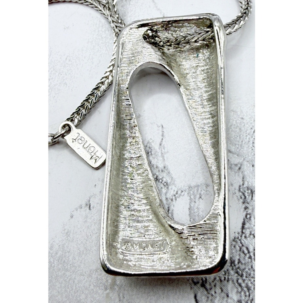 Monet Silver Pendant Necklace Modernist Long Chain Signed 26" - Picture 6 of 8